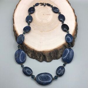 Sterling silver 925 Dumortierite ? Stone Bead Statement Style Boho Necklace